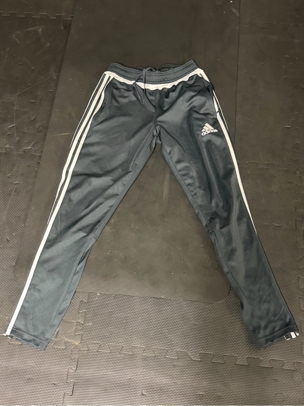 Adidas Men’s Grey Track Pants with White Stripes (size small)